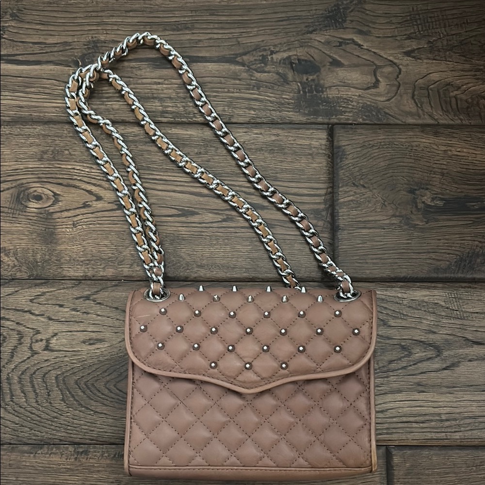 Rebecca Minkoff tan beige Quilted Crossbody shoulder Bag with Chain Strap